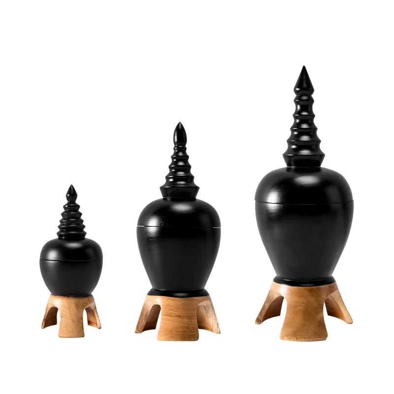 

TT Jingquan Thailand Pagoda Three-Piece Southeast Asia Solid Wood Desktop Decoration Indoor Soft Decoration Living Room Entrance