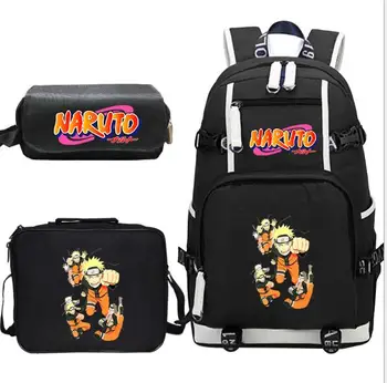 

Naruto Anime Backpack for Boys Girls Children School Bags Student Bookbag Kids Travel Bagpacks with Lunchbag+pen Bag Sac Enfant