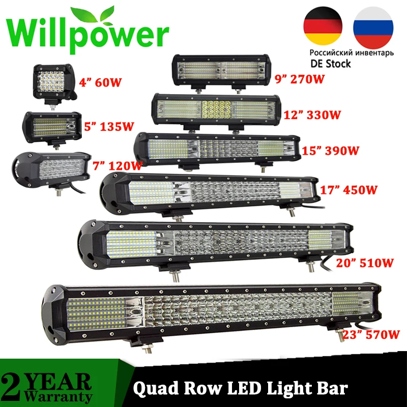 Forza Di Volontà 9D Quad Fila Led Bar 4-23 Inch Fuori Strada Ha Condotto Le Luci Di Lavoro Per La Guida Barca Auto Camion Del Trattore 4X4 4Wd Suv Atv