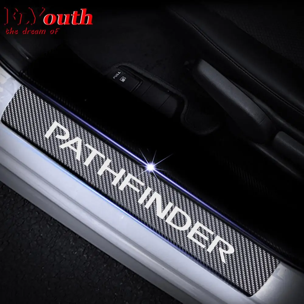 Car Door Sill Scuff Plate For Nissan pathfinder Reflective 4D Carbon Fiber Sticker Welcome Pedal Threshold Auto Accessories 4Pc |