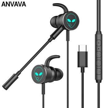 

ANVAVA In Ear Wired Earphones Type-C Headsets HIFI Bass Headphones With Microphone Detachable Gaming Earbuds For PUGB Gamer