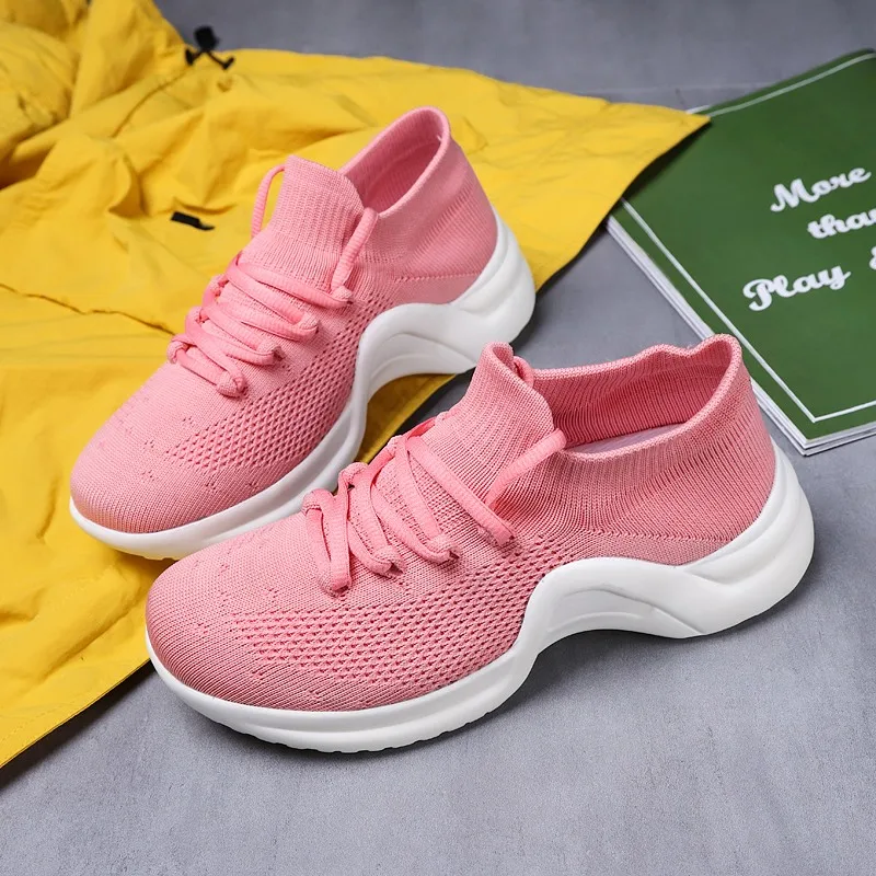 Women Casual Shoes  Student White Shoes Women Cneakers Walking Shoes  Mesh Vulcanize Shoes Women Socks Shoes Cotton Fabric Shoes