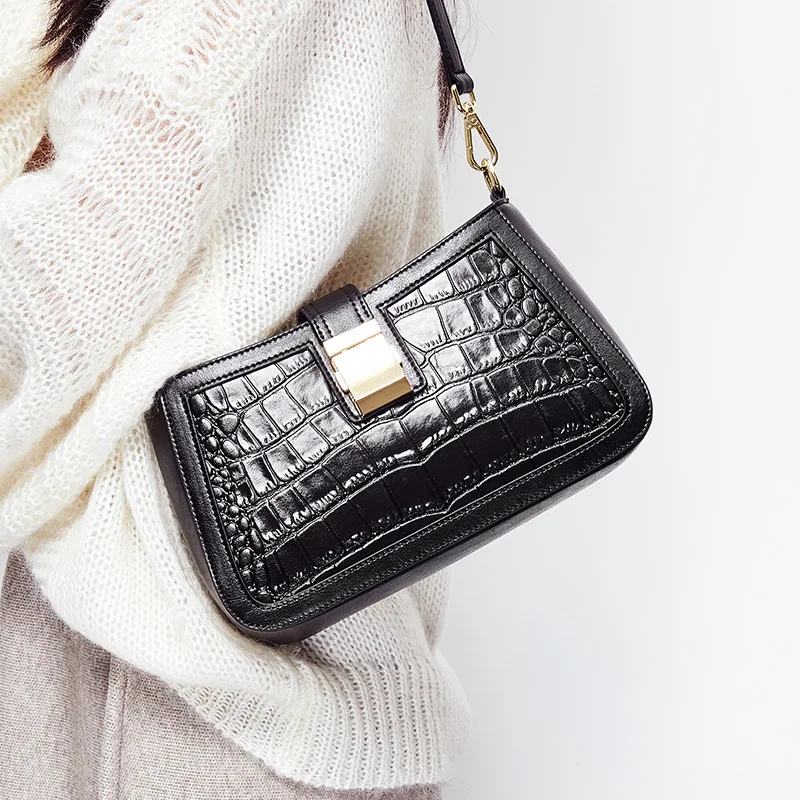 

Genuine Purses and Handbags Bags For Women 2020Genuine Leather Female Underarm Luxury Crocodile Pattern Shoulder Crossbody Bag