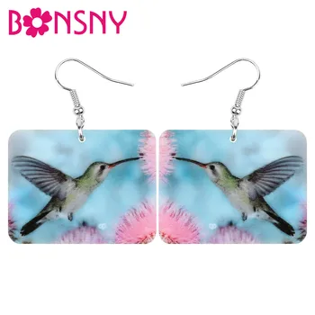 

Bonsny Acrylic Square Blue Hummingbird Earrings Flower Bird Animal Dangle Drop Jewelry For Women Girls Trendy Spring Accessories