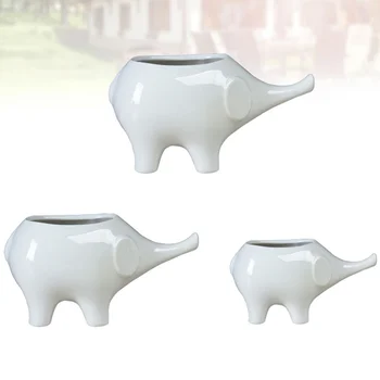

3 Pcs in 1 Set Small Ceramics Pots Solid Color Simulation Animal Elephants Family Succulent Pots Flower Pots Garden Decorations