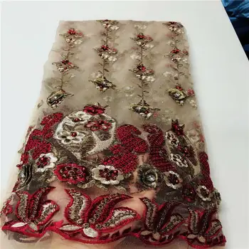 

2020 Latest African Lace High Quality African French net Tulle Lace Fabric with beads embroidery For African Wedding ESH069