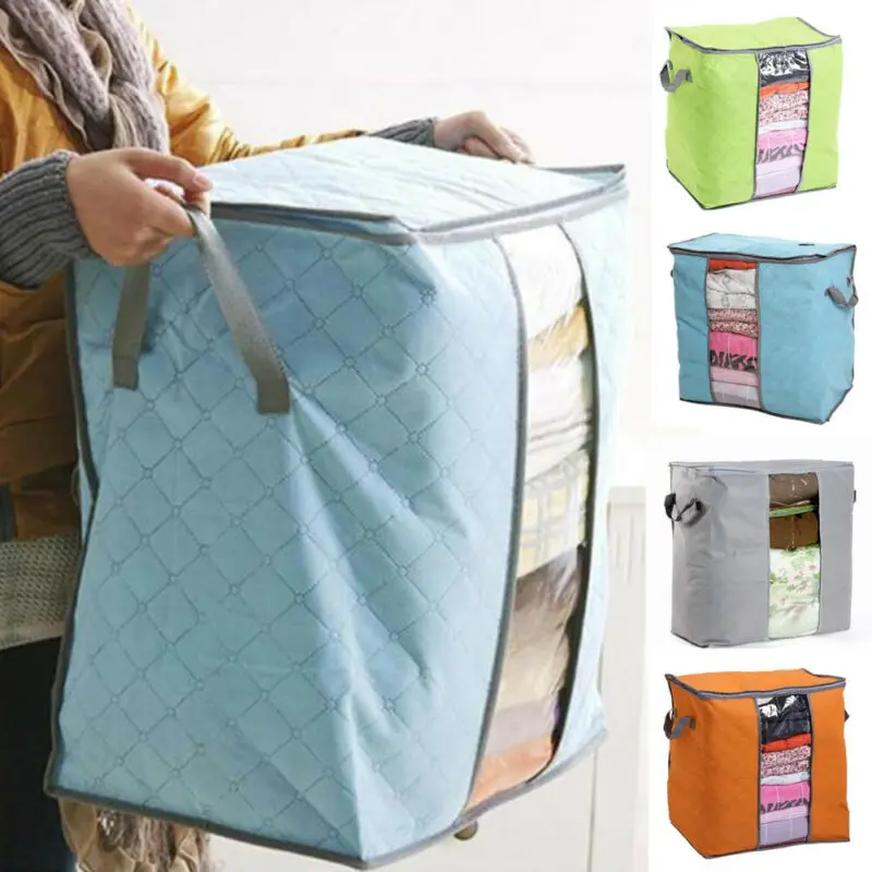 

Home Bedroom Clothes Storage Bag Zipper Solid Square Shape Large Capacity Storage Box Case