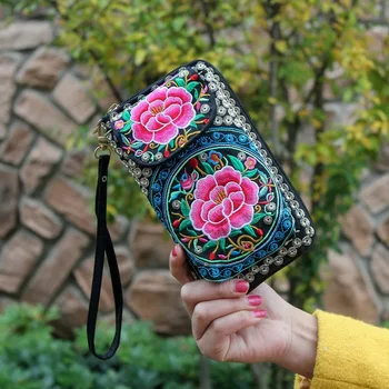 

2020 Fashion Women Girls Long Wallet Flower Embroidery Coin Purse Card Holders Lady Girl Money Bag