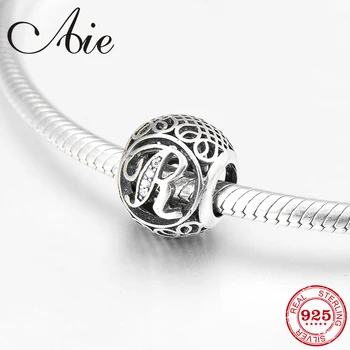 

New Clear CZ authentic 925 Sterling Silver fashion creative Letter R fine beads Fit Original European Charms Bracelets making