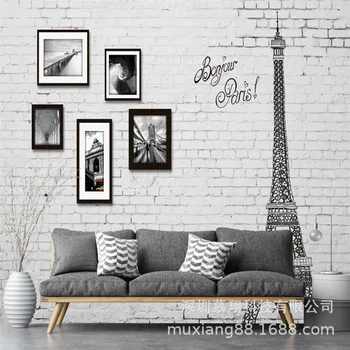 

England Wind Greyish White Brick Wall Iron Tower Television Wall Wallpaper Bedroom Bedside Wall England Wallpaper Cool