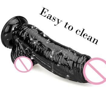 25X6.5CM Thick Black Glans Dildo Soft Realistic Penis Suction Cup Dildos Skin Feeling Big Dick Erotic Lesbian Adult Sex Product 5