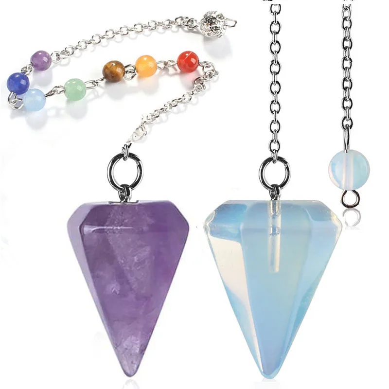 Stone Pendulum Jewelry Chakra-Chain Crystal-Cone Amethysts Healing Opal Dowsing Hexagonal
