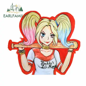 

EARLFAMILY 13cm x 11.4cm For Harley Quinn Motorcycle Car Stickers Vinyl Material Decal Waterproof Car Assessoires Decoration