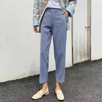 

SHIJIA All-match High Waist Wide-legged Pants Women Harem Pants Winter 2019 Candy Color Thin Suit Pants Female Loose Trousers