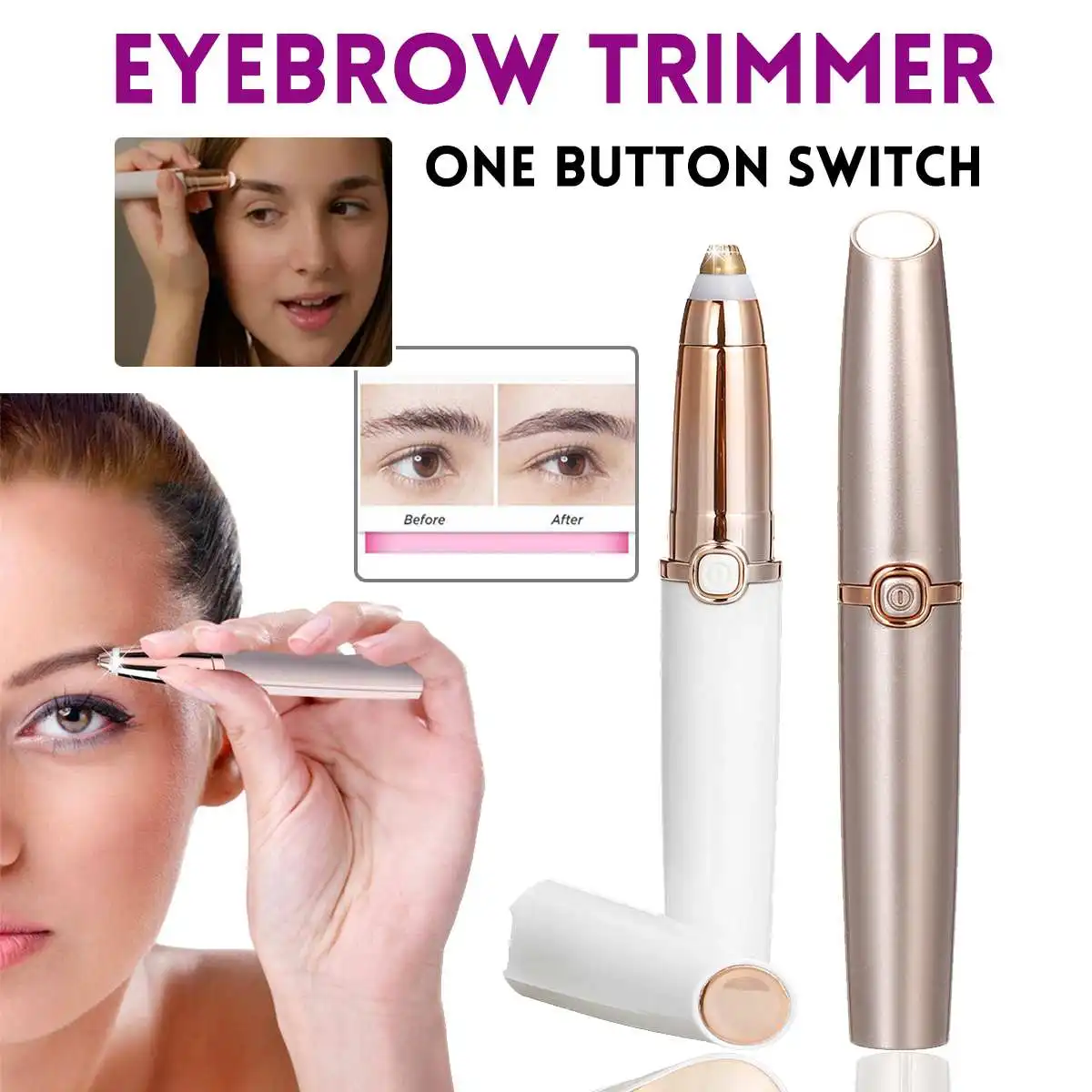 

Electric Eyebrow Trimmer Lipstick Brows Pen Touched Hair Remover Epilator Women Painless Eyebrow Razor Epilator