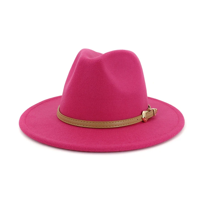 Rose Red fedora FS Новая мода шерсть свиной пирог джазовый топ шляпа для женщин мужчин зима осень фетр с широкими полями Fedora шляпа игрока 16 цветов - Цвет: Rose Red fedora