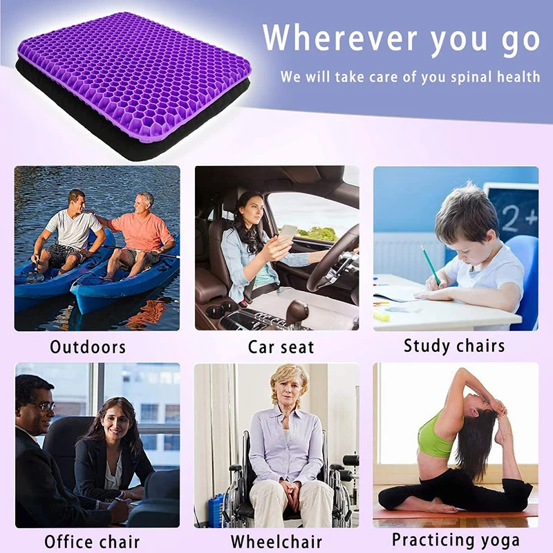 Double Thick Gel Cushion,Non-Slip Cover,Help in Relieving Back Pain & Sciatica Pain,Breathable Wheelchair Cushion Chair Pads for Car Seat Office Chair Gel Seat Cushion,Chair pad­ 