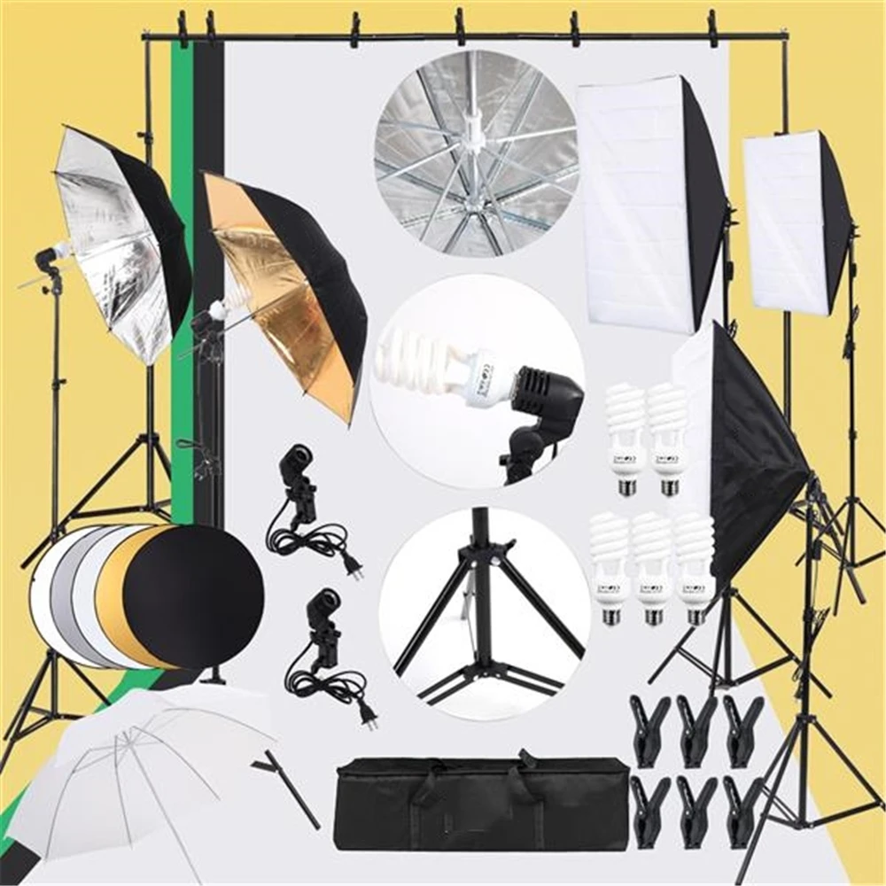 

Professional Photographic Set Outdoor 5 In 1 Reflector Set Soft Box Umbrella Light With Backdrop Light Professional Photo Studio