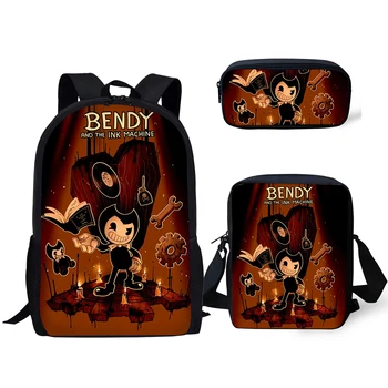 

HaoYun Fashion 3PCs/Set Children's Backpack Bendy and the Ink Machine Pattern School Bags Cartoon Design Tennagers Book Bags