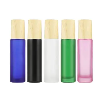 

10pcs 10ML Empty Refillable Glass Perfume Roll On Bottle With Stainless Steel Roller Ball Wooden Lid For Essential Oil Bottles