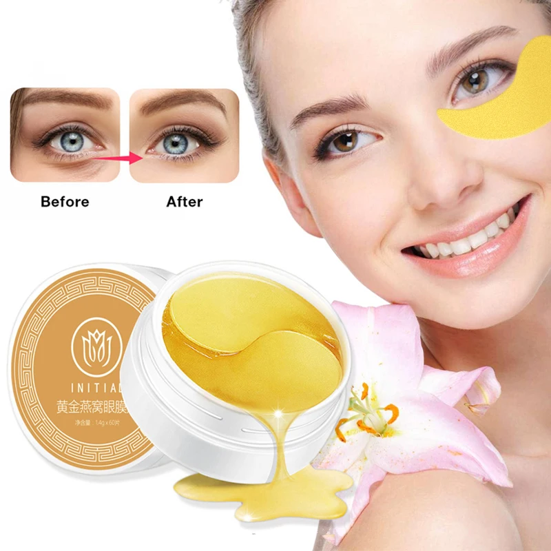 Mascarilla de colágeno con cristales dorados de 24K, parche para ojos de Gel, mascarilla para dormir, antiarrugas, bolsa antiedad, tratamiento para ojos, círculos oscuros, TSLM1, 60 uds.
