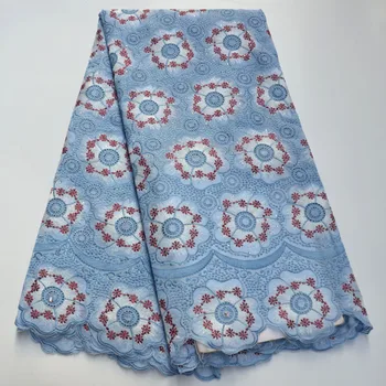 

sky blue African Dry Voile Lace Fabric High Quality For Women Cotton Net Lace Fabric With Stone Swiss Voile Lace In Switzerland