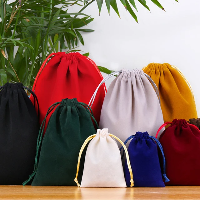 Double Sided Flannel Drawstring Pocket Bag-Jewelry Solid Color