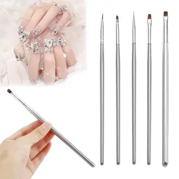

Painting Drawing Pen Extension Nail Art Polish Silver Brush Pen 5PCs/Set UV Gel Polish Builder Accessories Manicure Tool