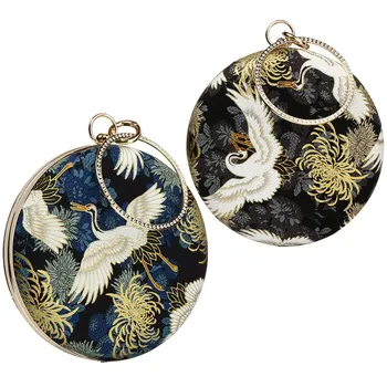 

Embroidery Chinese Style Animal Evening Bags Round Shape Wedding Clutch Handbags Women Bags Designer Female Purse With Chain