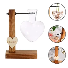 Сердце дизайн стеклянная пробирка ваза цветочные горшки растение гидропонное бонсай горшок с деревянным поддоном для дома Цветочное расположение декора