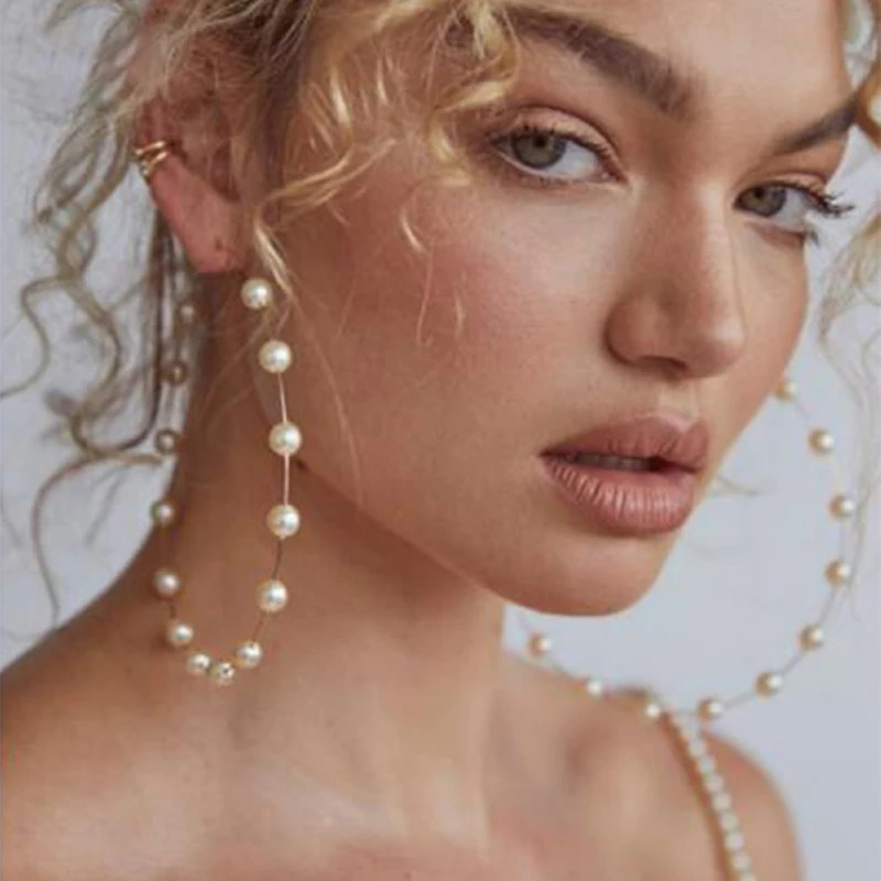 Unique Simple Pearl Hoop Earring Set Statement gold Round Geometry Big Circle Earring For Women Jewelry Earrings femme ER200034