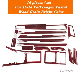 

16Pcs Car Sticker Interior Wood Grain Color Cover Sticker Trim Panel Overlay Frame Kit Fit For 16-18 Passat Auto Car Accessories