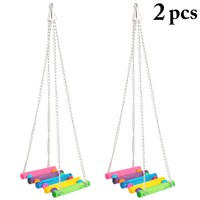 2PCS Parrot Swing Toy Wooden Bird Ladder Toy Parrot Hanging Cockatiel Stand Bird Cage Parakeet Perch Accessories