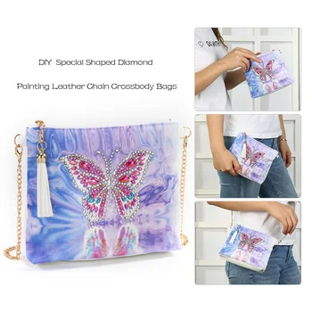 

5D Diamond Painting Beautiful Butterfly Flower Peacock Leather Crossbody Chain Bags DIY Diamond Embroidery Bag Purse Pouch