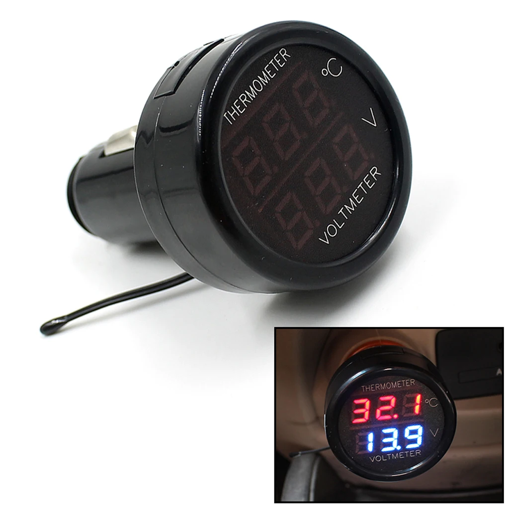 

12V 24V Blue LED Digital Display Gauge Volt Voltage Meter Indicator Signal Lamp Voltmeter Lights with Thermometer