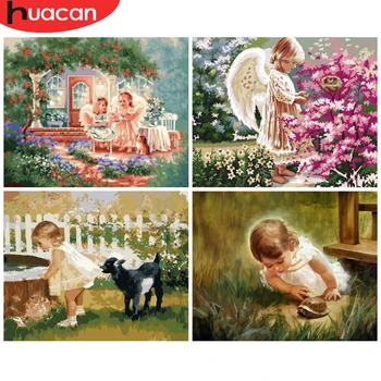 

HUACAN Oil Painting By Numbers Angel Girl Kits Drawing Canvas HandPainted Figure Picture Home Decoration Gift Art DIY