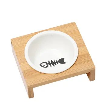 

Fashion Cat Dog Feeders Bowls Bamboo Tableware Ceramic Pet Food Water Bowl High Grade Anti Skid Pet Supplies Dog Cat Bowl