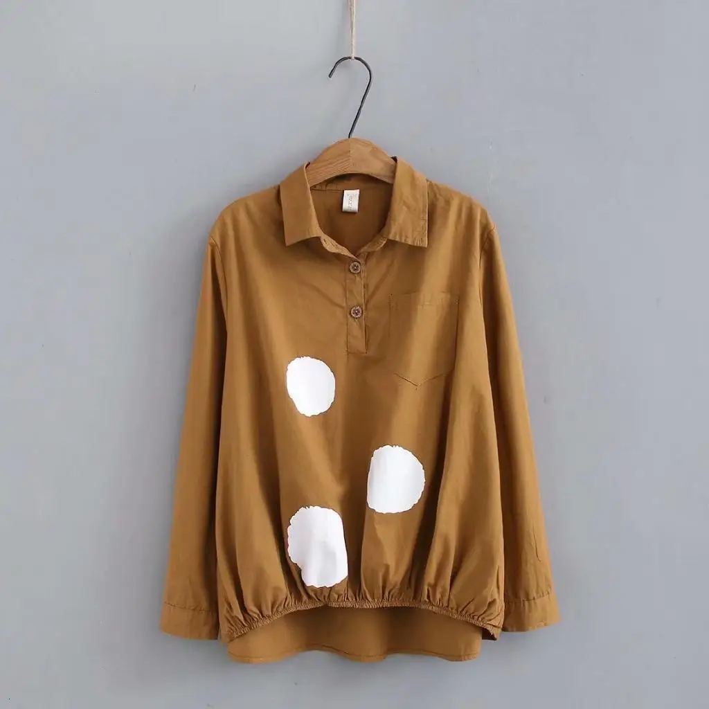 

Plus Size Women Blouse V Throat Long Mouw Tops Full Cat Polka Dot Top