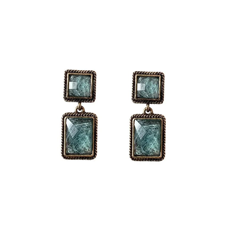 

Elegant Green Rhinestone Square Korean Earrings Simple Baroque Luxury Earrings
