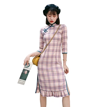 

2020 chinese dress women traditional silk satin dress improved cheongsam split sexy qipao dress vintage qipao daily party dress