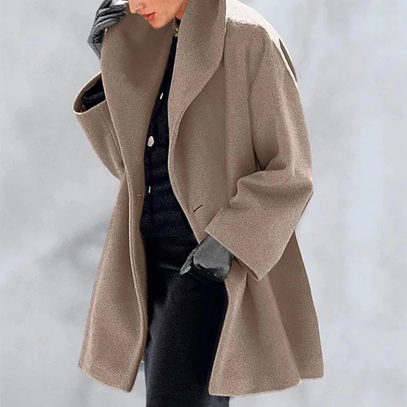 INGOO 7 Color Winter Loose Wool Long Coat Women Elegant England Style Thick Warm Single Breated Turn Down Collar Female Coats