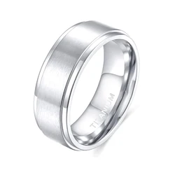 Elegant Black Titanium Brushed Wedding Band - Unisex Engagement Ring in Silver Tone - 8 (Silver 8mm)