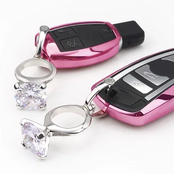 

LUNASBORE Love Crystal Super Big Diamond Ring Car Keychain Key Chain bling Key Ring Key Holder For BMW HONDA VW FORD Kia OPEL