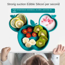 Assiette à dîner en Silicone pour bébé, une pièce divisée, supplément alimentaire pour bébé, bol à ventouse antidérapant en forme de pomme 