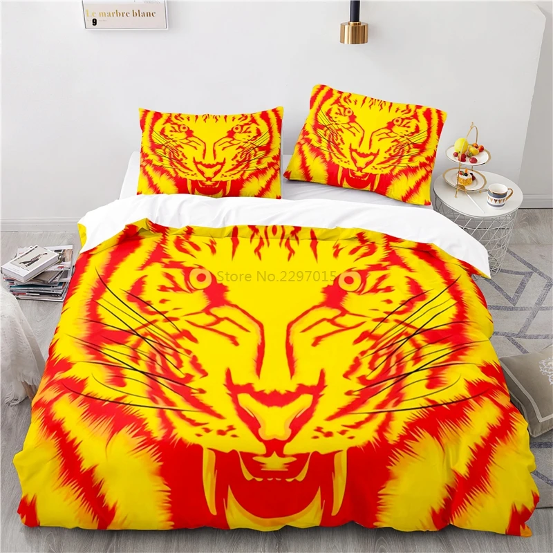 

Hot Sale Flame Tiger Duvet Cover Set with Pillowcase 2/3pcs Bedclothes Animals Art Pattern 3d Bedding Set Twin Queen King Size