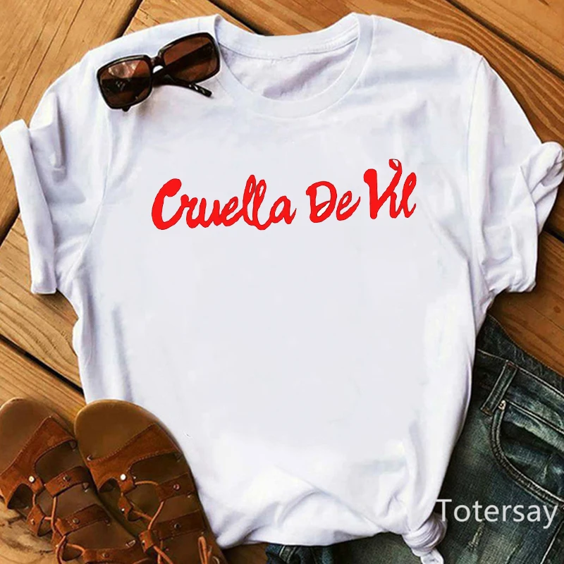 Women T Shirts Cruella De Vil Dogs Graphic T-shirt Female Clothes  Funny Cartoon T shirt Summer Tops Casual Oversized