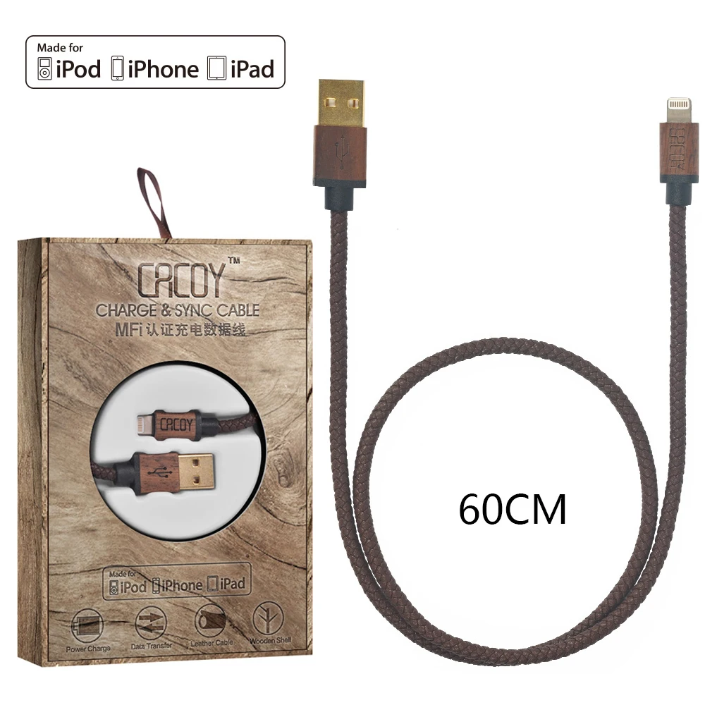 

MFi Certified For Lightning Cable 60cm PU Leather Durable and Fast Charging Cable for iPad,iPhone Xs/XS Max/XR/8/7Plus/6s/5s etc