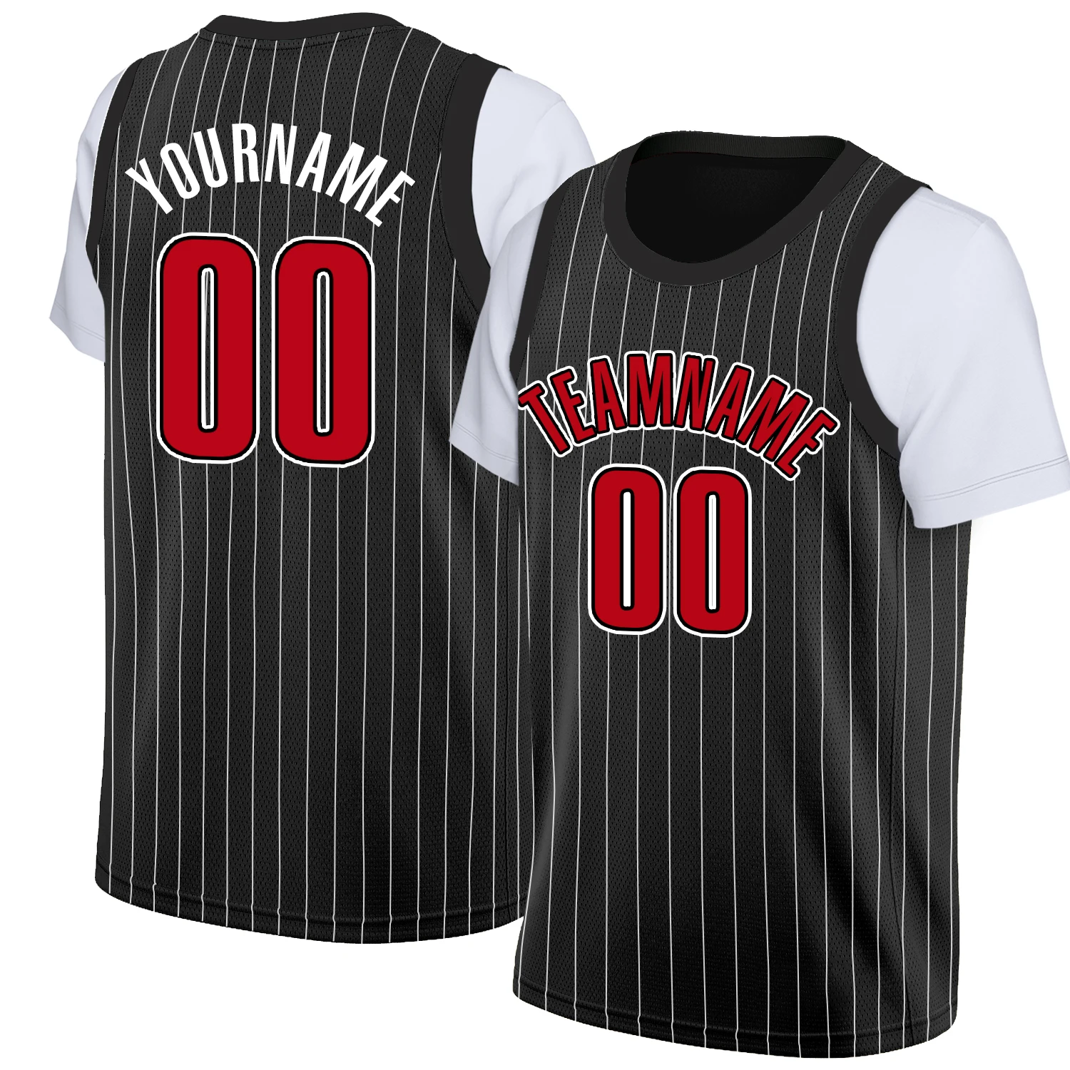 

Custom Children/Adult Fake Two-Piece Basketball T-Shirt Vertical Stripes Short-Sleeved Basketball Jersey Warm Up Top Casual Men