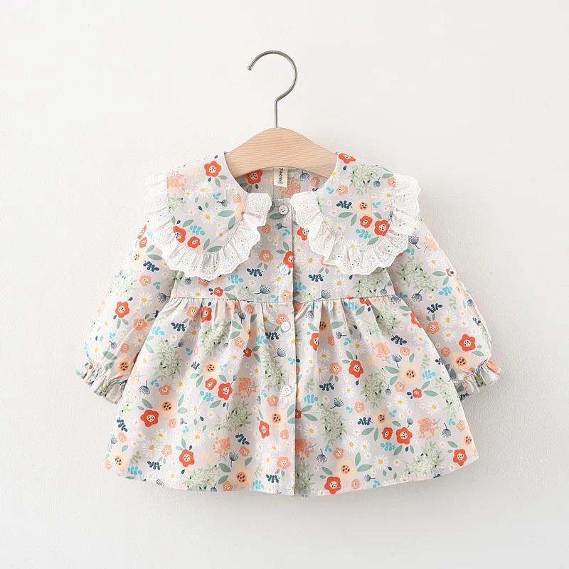 Toddler Girls' baby clothes spring autumn floral dresses costume for 1 2 year old girls baby clothing straight long sleeve dress 1