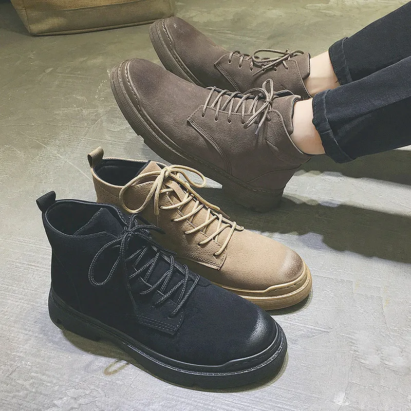 Martin Boots Men's Casual British Short Boots Autumn and Winter Flat Tooling Boots Men's Shoes Warm Shoes Waterproof Non-slip